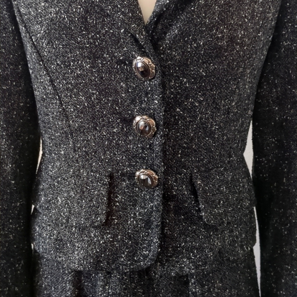 Cynthia Steffe Tweed Suit Charcoal Size 8 Blazer/ 14 Skirt - Picture 3 of 15